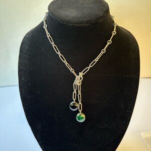 Sterling silver malachite and onyx necklace